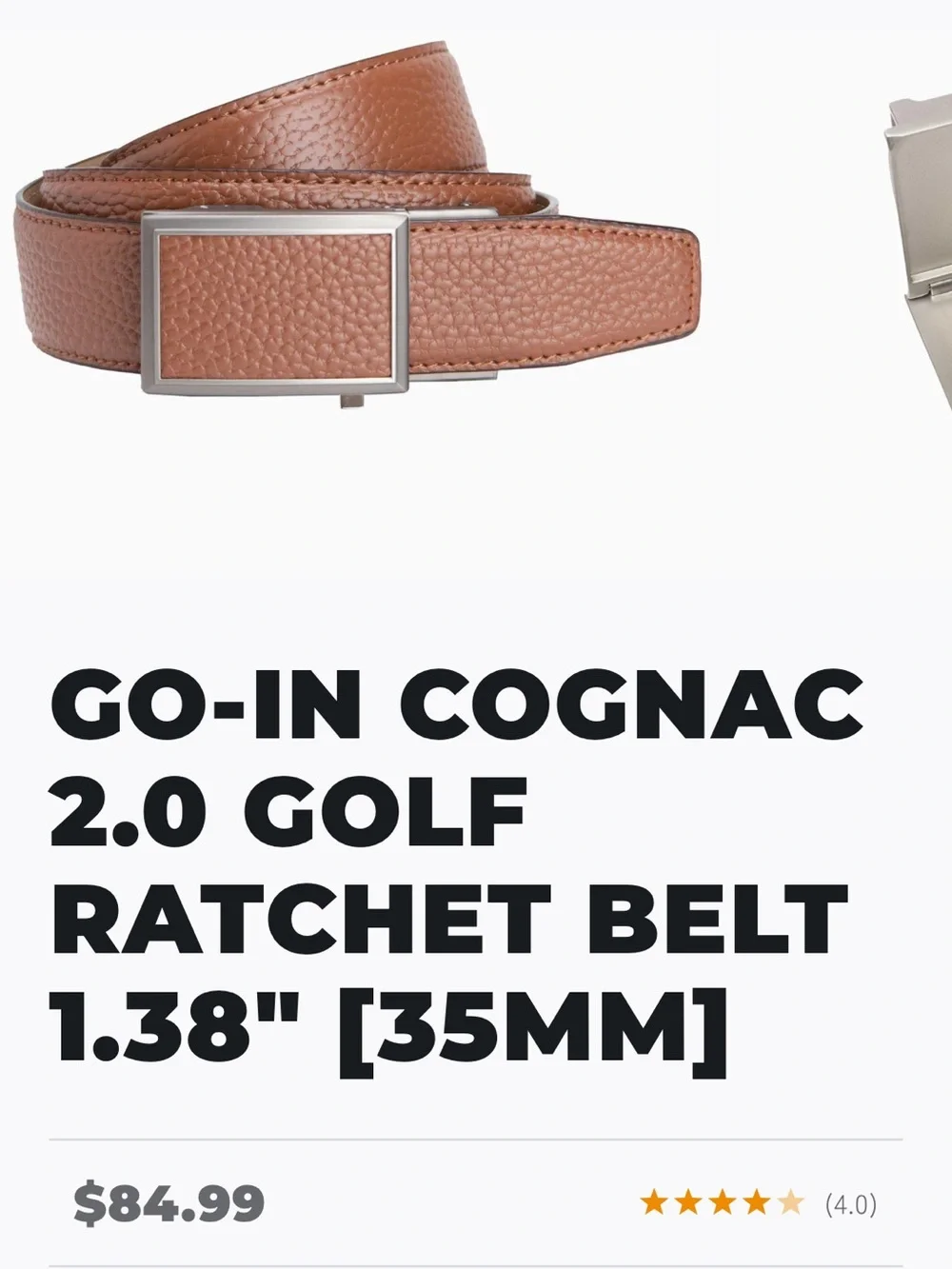 NexBelt Go-In Cognac Leather Ratchet Belt — Cognac 25-36 new